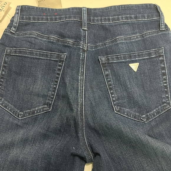 Guess skinny highwaisted stretch blue jeans w/ yellow & white stripes - Picture 3 of 5